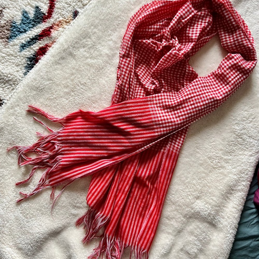 Red Gingham Cambodian Krama Scarf